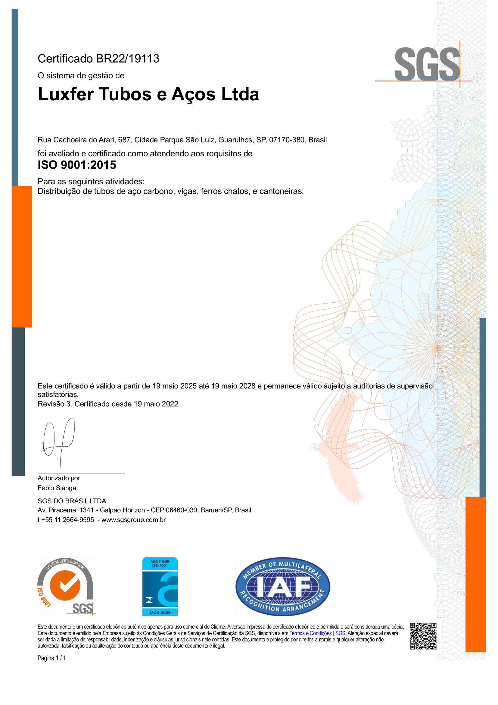 Certificado ISO - LUXFER